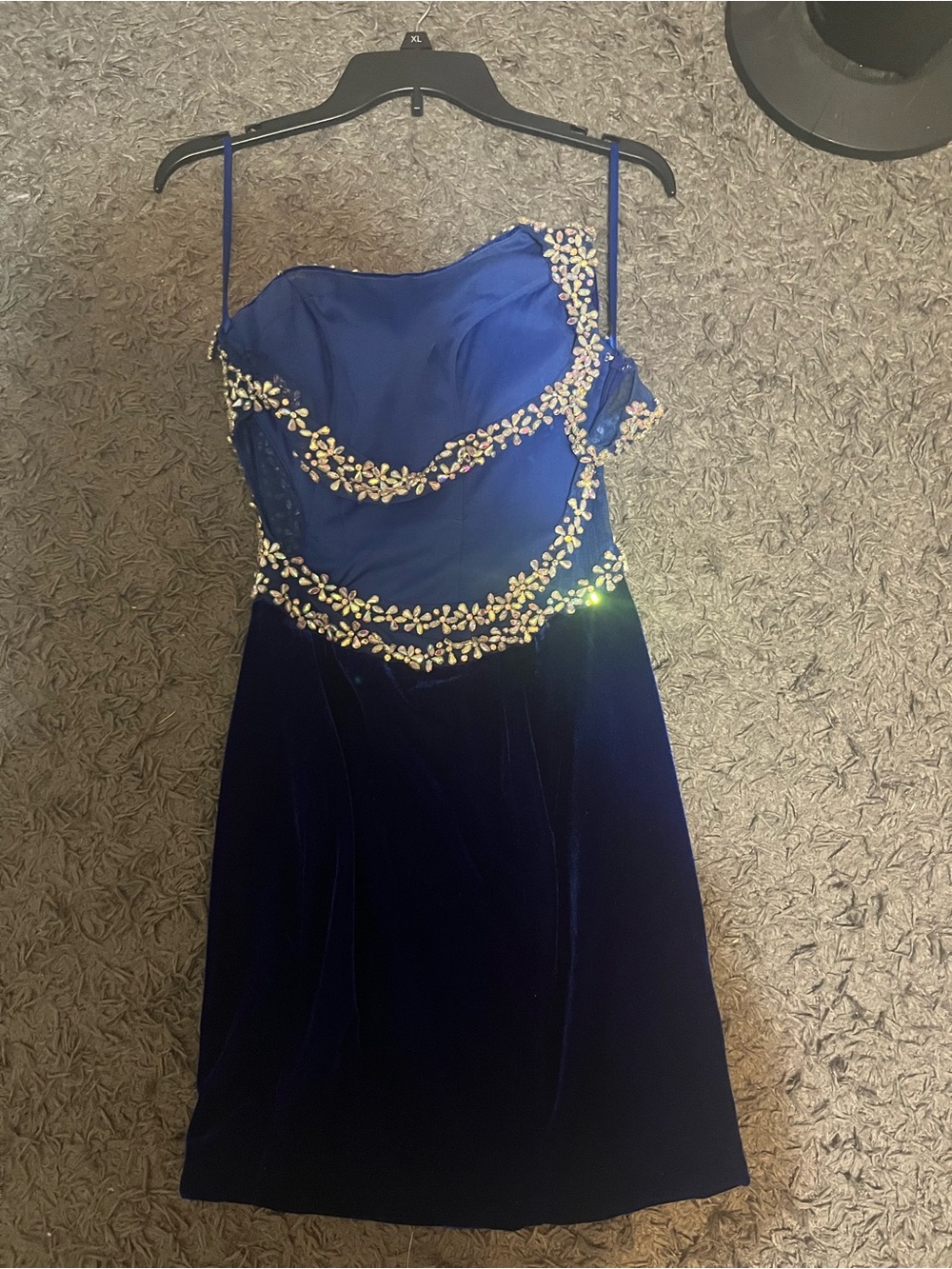 Royal is Blue Embellished Spaghetti Strap Homecoming Dress